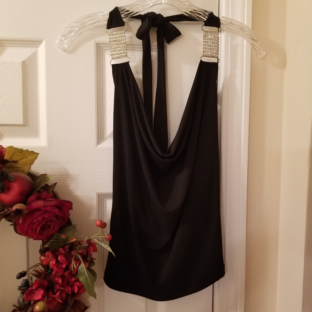 "HOST PICK" Dressy Black Rhinestone Halter Top - Picture 6 of 6